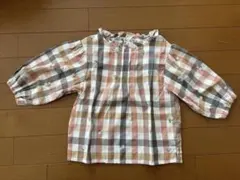 【美品】子どもチェック柄フリルシャツ 90cm