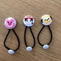 刺繍 くるみボタン ヘアゴム