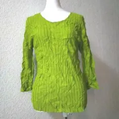 プリーツプリーズ トップス 八分袖 シワプリーツ加工 イッセイミヤケ