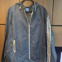 ■ビンテージ■adidas フード付きネイビー ナイロンウィンドブレーカー180