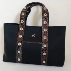 Kitamura2 ナイロン×型押しトートバッグ　持ち手調整可　ワンショル　黒のサムネイル