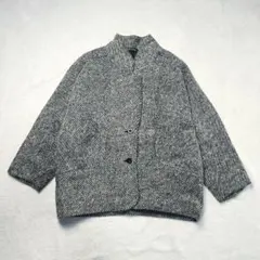 ゆったり ツイードジャケット ヘリンボーン モノトーン 裏地付き