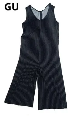 GU オールインワン　サロペット　ネイビー　Ｌ　ストライプ