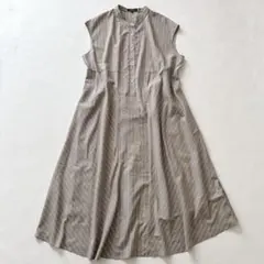 美品 アンタイトル フレンチスリーブ ロング ワンピース ストライプ 48