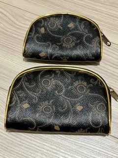 昭和レトロ 黒と金の花柄ポーチ 2個セット 未使用