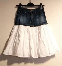 【Americana】リメイク デニム&白レース チュールスカート
