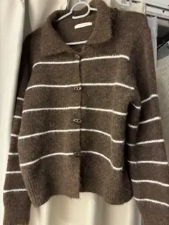 gossara ブラウンストライプニットカーディガン