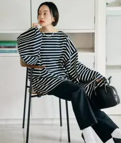 Oblada オーバーサイズ ボーダーカットソー Tシャツ