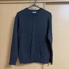 ダークグレー Vネック ニットセーター 長袖