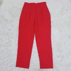 ザラ カジュアルパンツ M レッド 美シルエット センタープレス テーパード