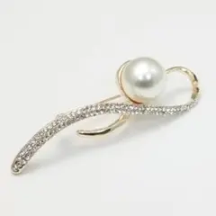 パールラインストーン　ブローチ 縦長