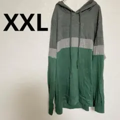 海外古着✨グレー/グリーン ストライプ パーカー XXL レディース メンズ