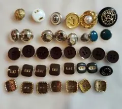 【昭和レトロ】ボタン各種　37個まとめ売り　ゴールド系　ブラウン系