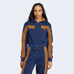 adidas クロップドパーカー 日本非売品 ネイビー/オレンジ