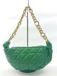 ZARA green レザーキルティング チェーン ハンド/トートバッグ ★