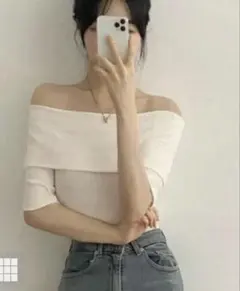 【GRL】オフショルダーテレコリブトップス[dk1209] アイボリー