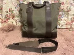 【良品】COACH(コーチ)2way トートバッグ レザー×ナイロン 大容量