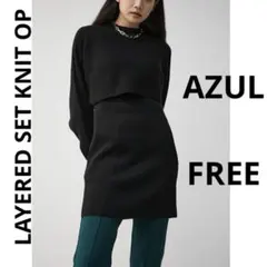 美品✨AZUL レイヤードセット ニットワンピース ブラック　フリー　黒　春