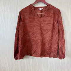 TIME AND TRUE【L】ブラウン Vネック 長袖 カットソー シンプル