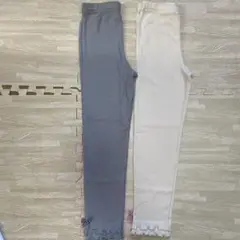 リブ編みフリル裾レギンス 2色セット