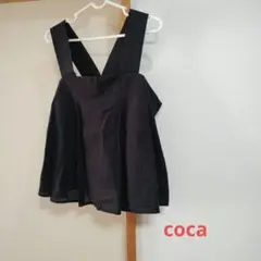 coca　リネン風タックブラウス　黒　レディース