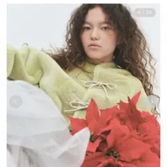 【美品】FURFUR リボンショートダッフルコート　ライムのサムネイル
