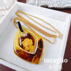 本鼈甲張り 薔薇 ローズ インタリオ ペンダント ネックレス ゴールド 沈み彫りのサムネイル