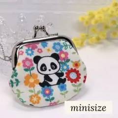 44✩.ミニがま口ポーチ 財布 小銭入れ ボールチェーン付き お花畑パンダ