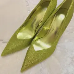 美品 ZARA ハイヒール 黄緑 ラメ キラキラ 39サイズ
