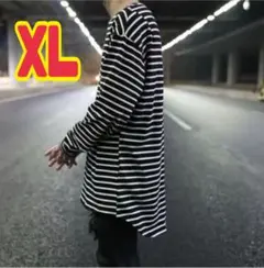 韓国 メンズ ラウンドカット ボーダー 長袖 Tシャツ ロンT ストリート 黒