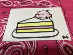 シマエナガの手描き絵はがき ショートケーキ ハンドメイド