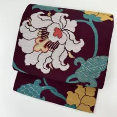 アンティーク　名古屋帯　未使用　牡丹　孔雀 野菊と鳥＊刺繍 鳥 繻子 秋 花 アンティーク名古屋帯 A882