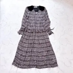 【極美品】シーバイクロエ 花柄 総柄 ロング ワンピース Aライン リボン 黒