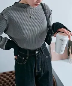 ?K&G INTERNATIONAL 新品 袖配色ボトルネックプリーツトップス