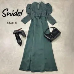 SNIDEL サテンワンピース グリーン S相当 パフスリーブ ロング きれいめ