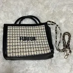 FURFUR ショルダーバッグ ブラック/ホワイト ツイード