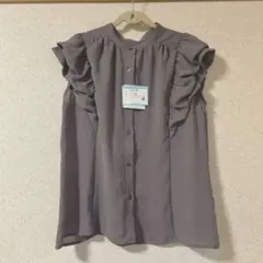 【新品】Liala×PGヴィンテージジョーゼット フリル袖ブラウス モカ S