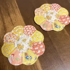 2枚セット かわいい ハンドメイド パッチワーク 布コースター イエロー系