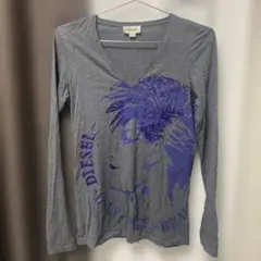 DIESEL グレー 長袖 Tシャツ XS Vネック ロンＴ グランジ y2k