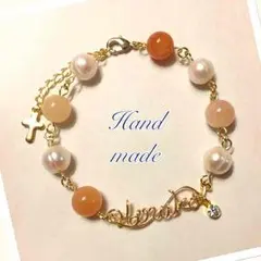 1点物♡天然石と淡水パールのワイヤーネームブレスレット