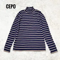 cepo セポ　タートルニット長袖　ハイネック　サイズM ネイビー　ベージュのサムネイル