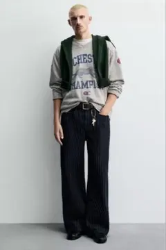 Champion ZARA ストライプ バギーフィット ジーンズ - メルカリ