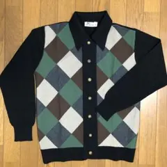 70sビンテージカーディガン　黒 ウール100%