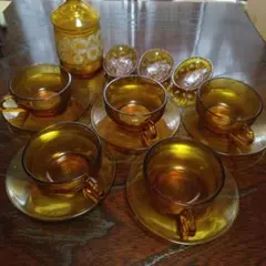 昭和レトロ　ガラスティーセット　5個　強化ガラス　アデリアガラス