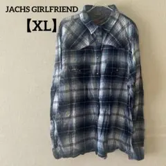美品✨JACHS GIRLFRIEND【XL】 青系チェック柄長袖シャツ