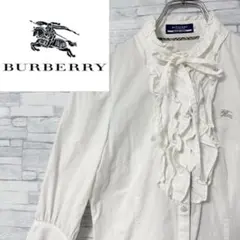 【レア】バーバリーブルーレーベル ノバチェックフリルシャツ ブラウス 刺繍ロゴ
