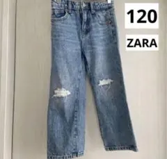 120 女の子　ZARA ライトブルー ダメージジーンズ おしゃれ　カッコいい