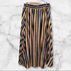 プリーツスカート　ロング　フレア　ストライプ　ミックスカラー　3L　大きいサイズ