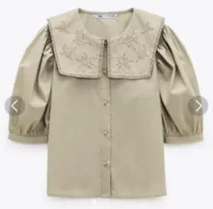 ブラウス　ビーズ　ビジュー　ZARA ザラ  パフスリーブ　襟　ビッグカラー