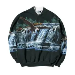 90s USA製 ArtUnlimited 両面 ヘンリーネック スウェット L